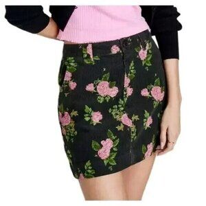 Wild Fable Corduroy Floral Mini Skirt Black Pink Rose